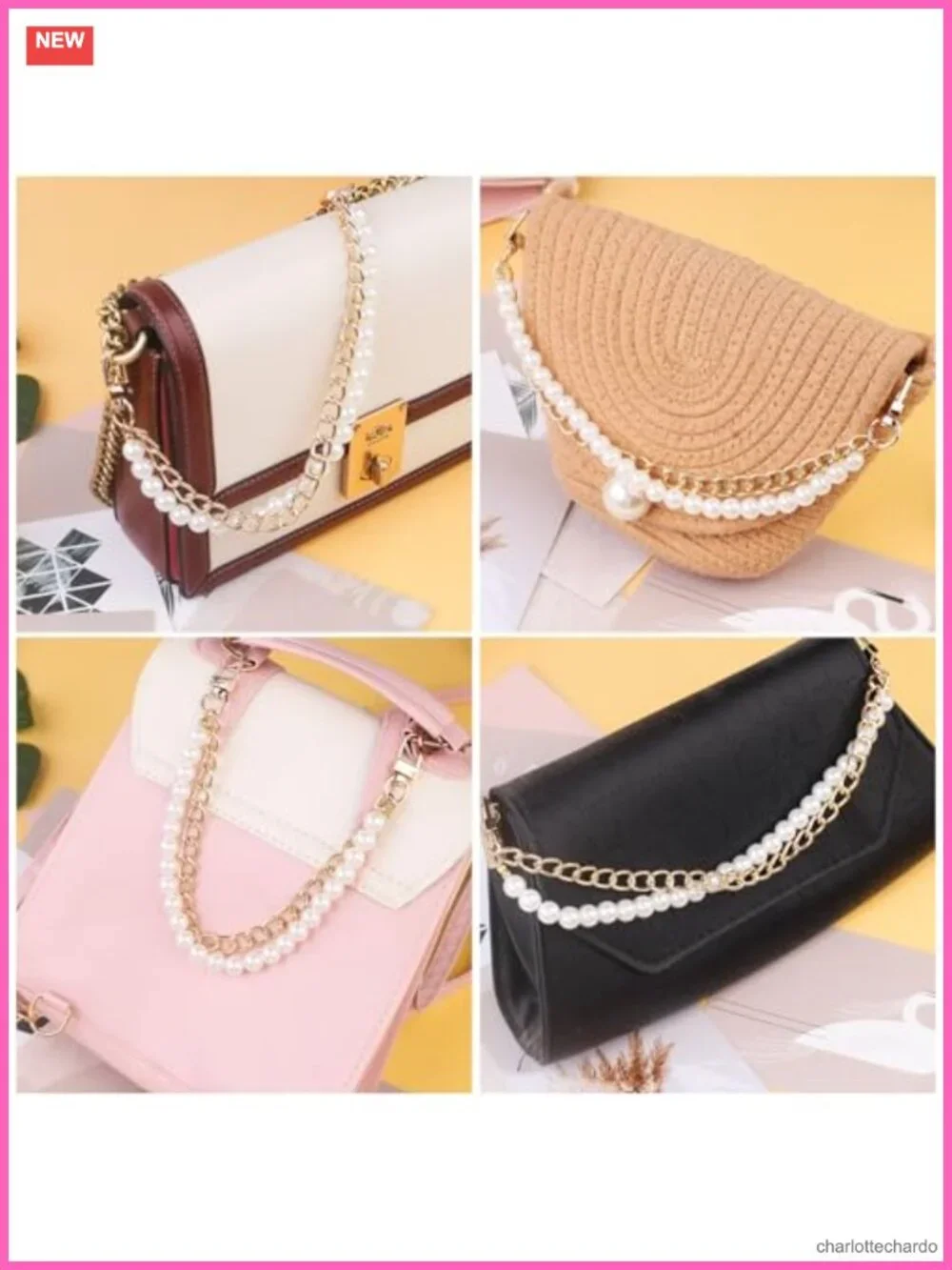 Pearl Purse Chain Bag Charm Gold Straps Handbag Accessory Lobster Clasp